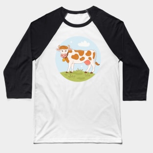 Cow Cartoon Hand Drawn Illustration Baseball T-Shirt